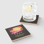 Hochzeitsthema Tropical Beach Sunset Watercolor Steinuntersetzer (Seitenansicht)