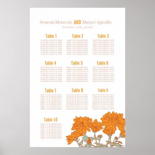 Hochzeitstich-Chrysanthemum-Orange-Blume Poster (Vorne)