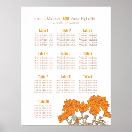 Hochzeitstich-Chrysanthemum-Orange-Blume Poster (Vorne)