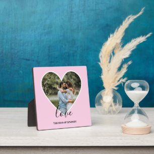 Hochzeitstich Foto Rosa Herzrahmen Moderne Kalligr Fotoplatte