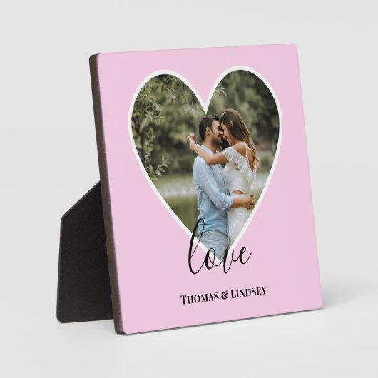 Hochzeitstich Foto Rosa Herzrahmen Moderne Kalligr Fotoplatte (Vorderseite)