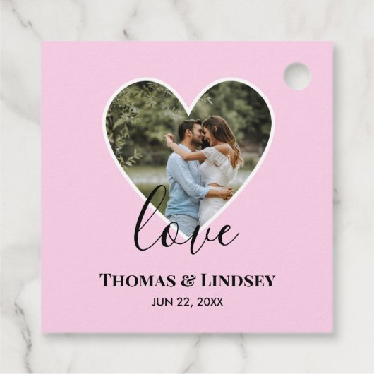 Hochzeitstich Foto Rosa Herzrahmen Moderne Kalligr Geschenkanhänger (Rückseite)