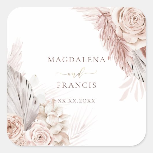 Hochzeitstich für Blume Quadratischer Aufkleber (Vorderseite)