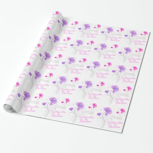 Hochzeitstich Wildblume Rosa lila Kunstpackung Geschenkpapier (Ungerollt)