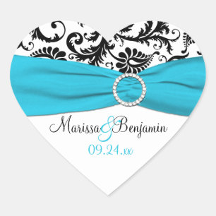Hochzeitsticker für Blau, Weiß und Schwarz Herz-Aufkleber
