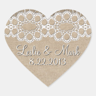 Hochzeitsticker für Burlap und Lace Shabby Herz-Aufkleber