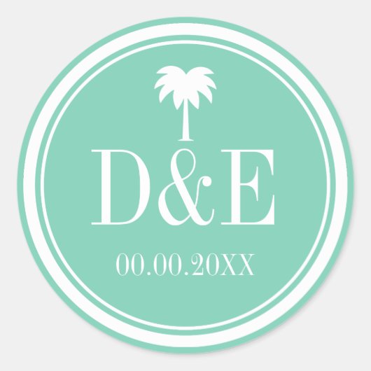Hochzeitsticker für Hochzeitsticker aus Palmen Runder Aufkleber (Vorderseite)