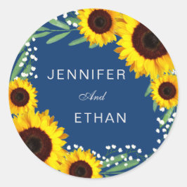 Hochzeitsticker für Navy Blue Sunflower Runder Aufkleber