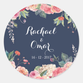 Hochzeitsticker für Navy Blue und Rosa Runder Aufkleber