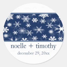 Hochzeitsticker für Navy und White Snowflakes Runder Aufkleber