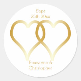 Hochzeitsticker Gold Hearts Runder Aufkleber