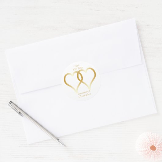 Hochzeitsticker Gold Hearts Runder Aufkleber (Umschlag)