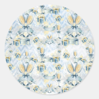 Hochzeitsticker mit Champaigne und Präsenzen Runder Aufkleber