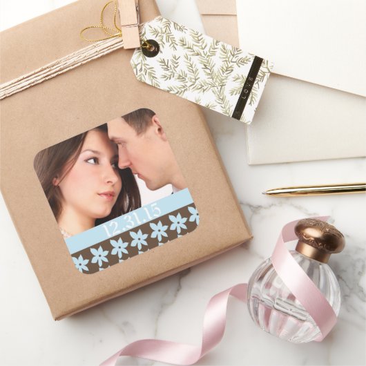 Hochzeitsticker mit Ihrem Foto Quadratischer Aufkleber (Schenken)