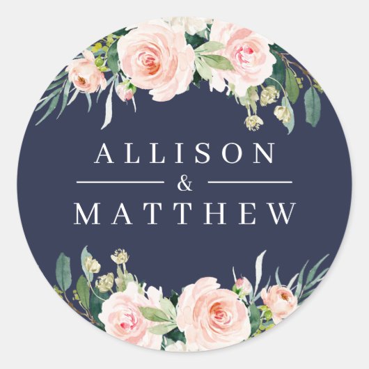 Hochzeitsticker mit rosafarbenem Blütenriss Runder Aufkleber (Vorderseite)