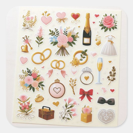 "Hochzeitsticker-Set" Quadratischer Aufkleber (Vorderseite)