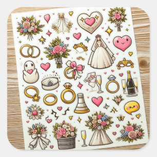 Hochzeitsticker-Set" Quadratischer Aufkleber