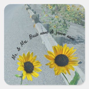 Hochzeitsticker Sonnenblumen lässige Bergstrasse Quadratischer Aufkleber