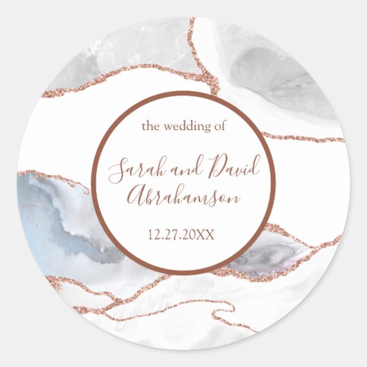 Hochzeitsticker White Rose Gold Glitzer Agate Runder Aufkleber (Vorderseite)