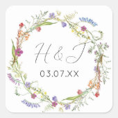 Hochzeitsticker Wildblume Blumenditsy Quadratischer Aufkleber (Vorderseite)