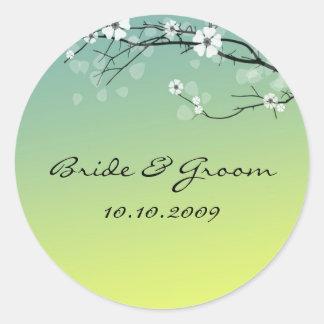 Hochzeitstickerblüten im Zweig aquamarines Gold Runder Aufkleber