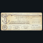 Hochzeitsticket Boarding Vintag mit UAWG Einladung<br><div class="desc">Vintage Hochzeit Einladungen Boarding Pass Tickets für tropische Hochzeiten in der Insel auf dem Boot, Yacht oder für Kreuzfahrten Hochzeit. Voll von einzigartigen nautischen Details: antiker Anker zeichnend, alte Seile und Knoten, wunderschöne Typografie und alles, was auf einem antiken Papier Effekt Hintergrund abgeschlossen. Sie können es mit Garn ausziehen, um...</div>