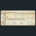 Hochzeitsticket Boarding Vintag mit UAWG Einladung<br><div class="desc">Vintage Hochzeit Einladungen Boarding Pass Tickets für tropische Hochzeiten in der Insel auf dem Boot, Yacht oder für Kreuzfahrten Hochzeit. Voll von einzigartigen nautischen Details: antiker Anker zeichnend, alte Seile und Knoten, wunderschöne Typografie und alles, was auf einem antiken Papier Effekt Hintergrund abgeschlossen. Sie können es mit Garn ausziehen, um...</div>