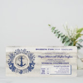 Hochzeitsticket für Navy Nautical Anchor Boarding Einladung (Stehend Vorderseite)