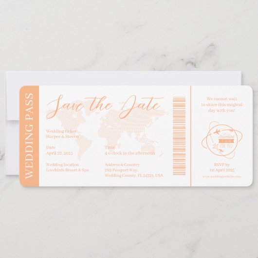 Hochzeitsticket Pass Orange Einladung (Vorderseite)