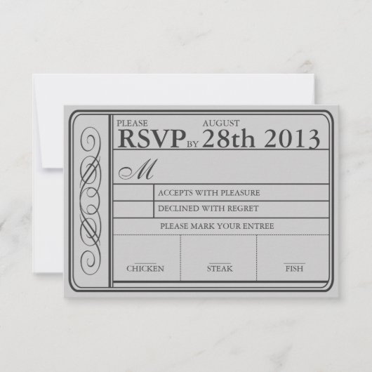 Hochzeitsticket UAWG II Punchout Grau RSVP Karte (Vorderseite)