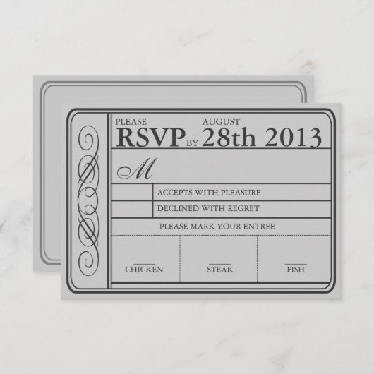 Hochzeitsticket UAWG II Punchout Grau RSVP Karte (Vorne/Hinten)