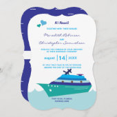 Hochzeitstiefschiff an Bord eines blauen Schiffes Einladung (Vorne/Hinten)