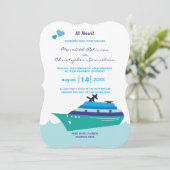 Hochzeitstiefschiff an Bord eines blauen Schiffes Einladung (Stehend Vorderseite)