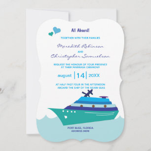 Hochzeitstiefschiff an Bord eines blauen Schiffes Einladung