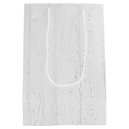 Hochzeitstiege und Ringe auf weißem Holz Mittlere Geschenktüte (Rückseite)