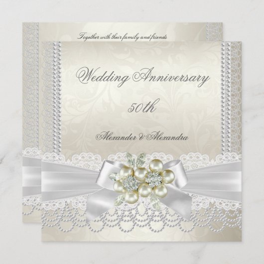 Hochzeitstil Cream White Pearl Lace Diamond Einladung (Vorne/Hinten)