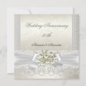 Hochzeitstil Cream White Pearl Lace Diamond Einladung (Vorderseite)