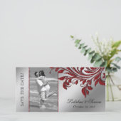 Hochzeitstil-Fotokarte Save the Date Leaf Red Silv (Stehend Vorderseite)