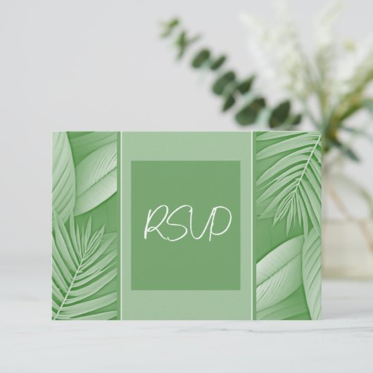 Hochzeitstipendium RSVP Response Card Tropical Gre Karte (Stehend Vorderseite)