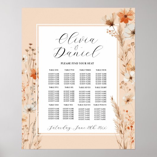 Hochzeitstisch 12 Bohemische Boho Florals Poster (Vorne)