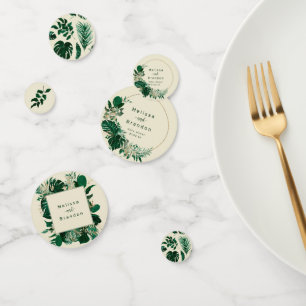 Hochzeitstisch aus tropischem Leaf Konfetti