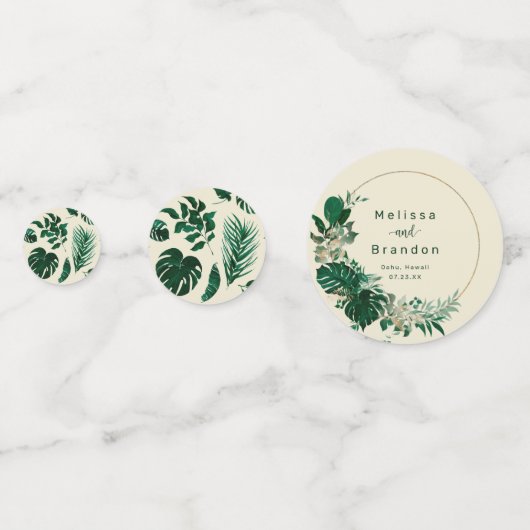 Hochzeitstisch aus tropischem Leaf Konfetti (Vorderseiten)