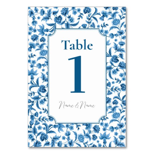 Hochzeitstisch Chintz Blue & White Floral Ditsy Tischnummer (Vorderseite)