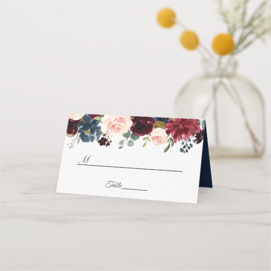 Hochzeitstisch der Blush Navy Platzkarte (Vorderseite)