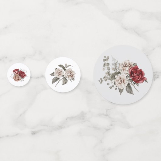 Hochzeitstisch für Burgund, Rose und Weiße Rosen Konfetti (Vorderseiten)