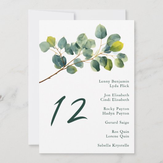 Hochzeitstisch für die Eukalyptus-Zweigstelle Einladung (Vorderseite)