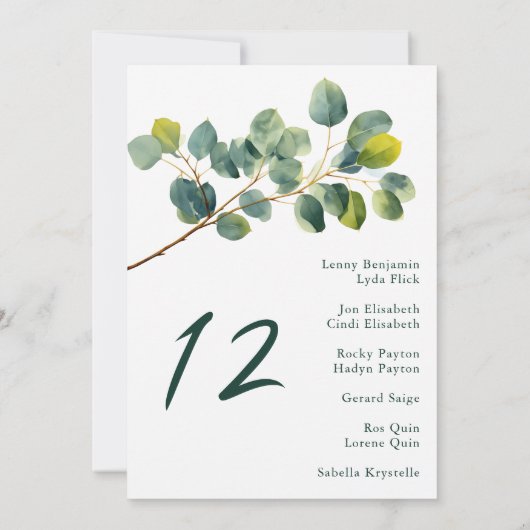 Hochzeitstisch für die Eukalyptus-Zweigstelle Einladung (Rückseite)