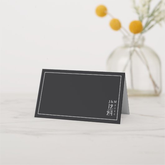 Hochzeitstisch für moderne Schwarz-Weiß-Damast Platzkarte (Rückseite)