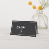Hochzeitstisch für moderne Schwarz-Weiß-Damast Platzkarte (Vorderseite)