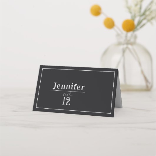 Hochzeitstisch für moderne Schwarz-Weiß-Damast Platzkarte (Vorderseite)